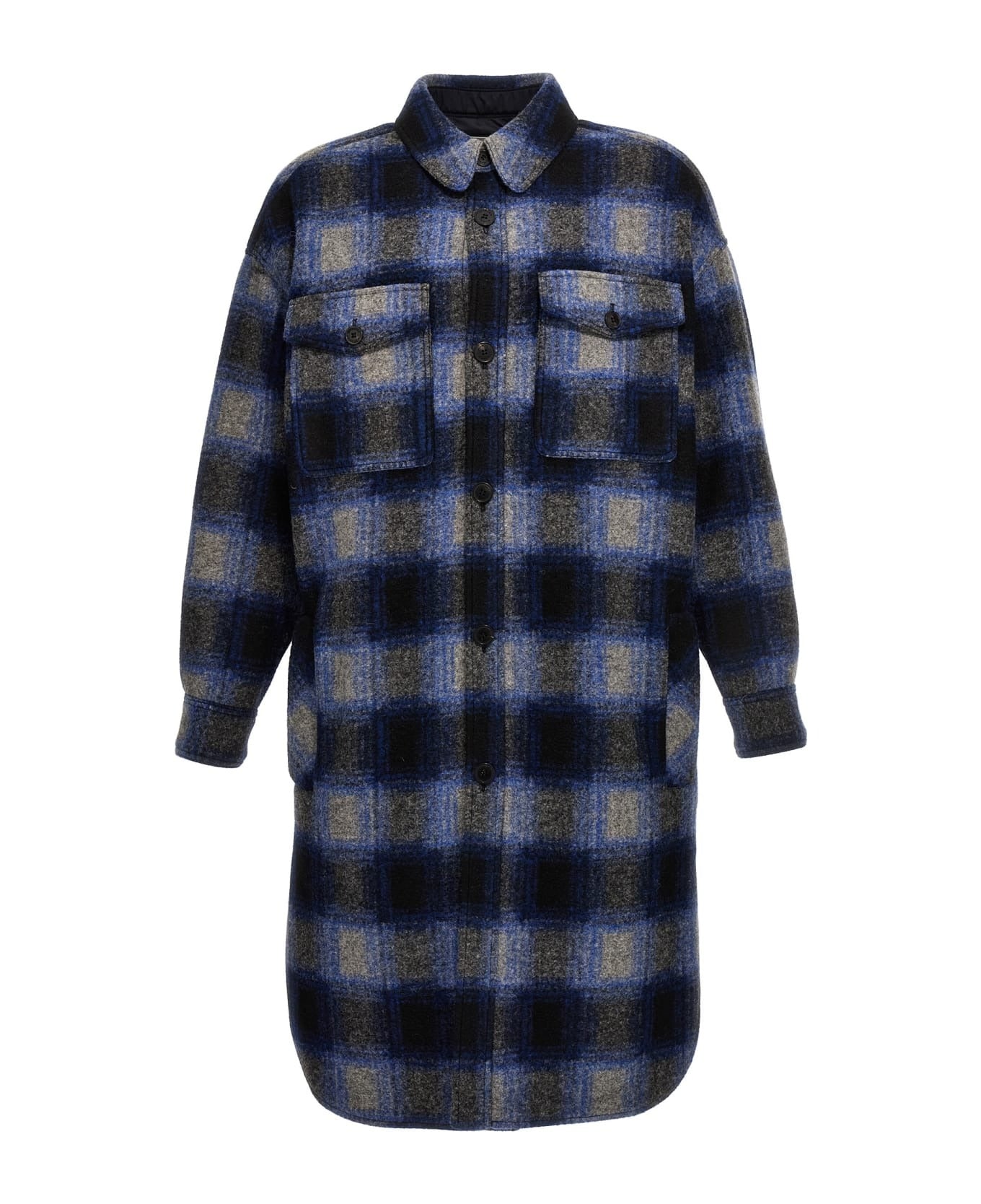 Relaxed-Cut Checkered Cape with Button-Up Front