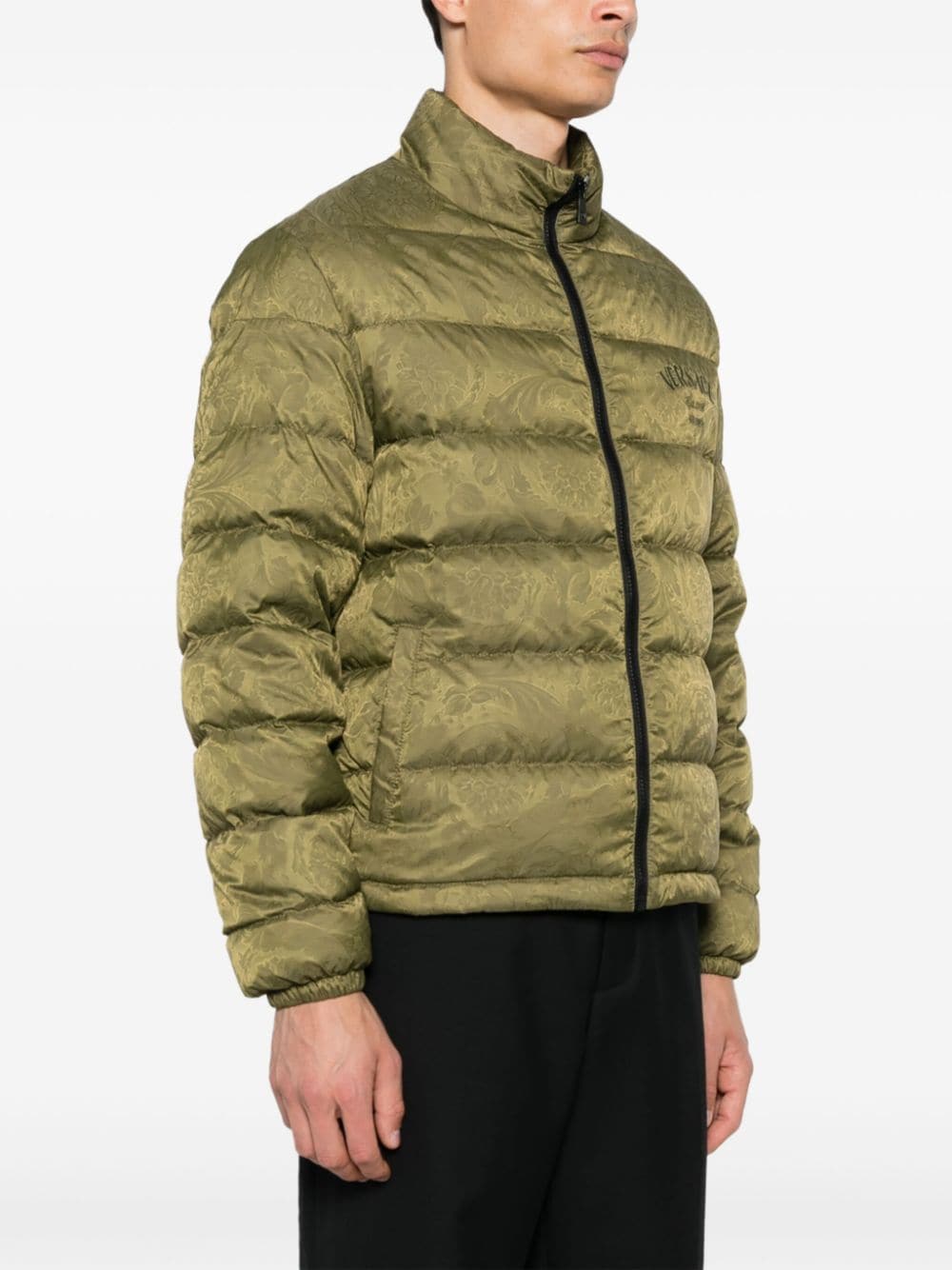 Olive Green Textured Finish Padded Jacket