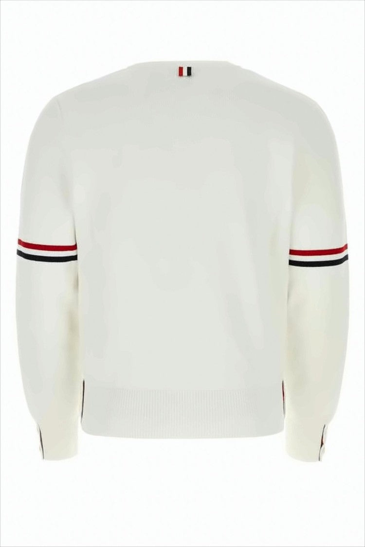 Classic Crew Neck Sweater with Contrasting Stripes and Ribbed Detail