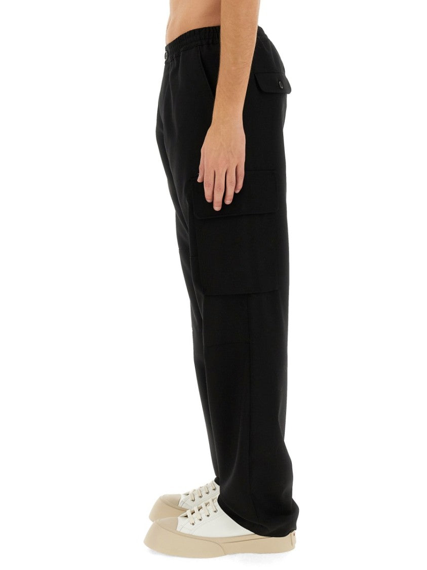 Relaxed Fit Black Wool Pants With Cargo Pockets