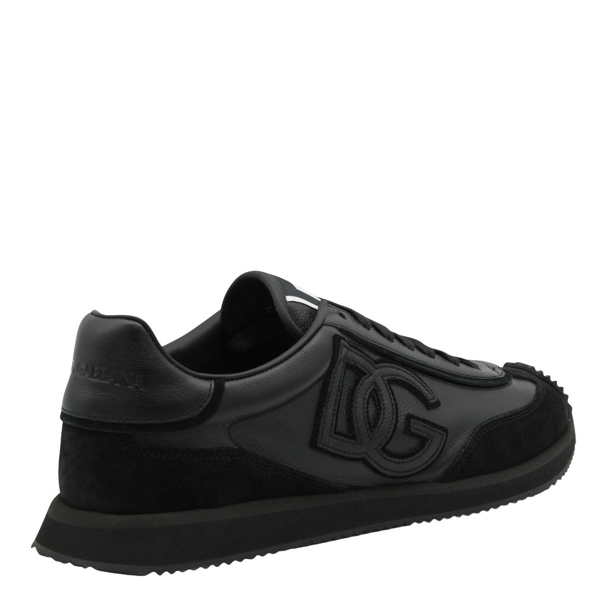Monochromatic Black Sneakers with Leather