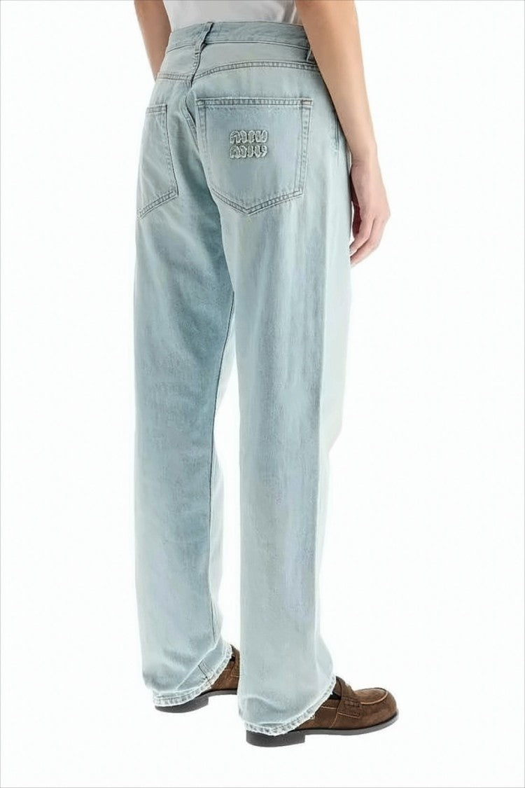 Light Blue Denim Pants with Relaxed Fit