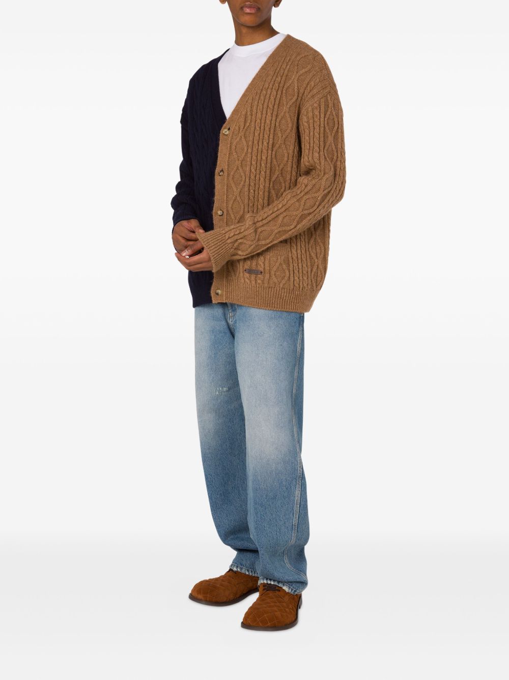 Two-Tone Cable Knit Cardigan
