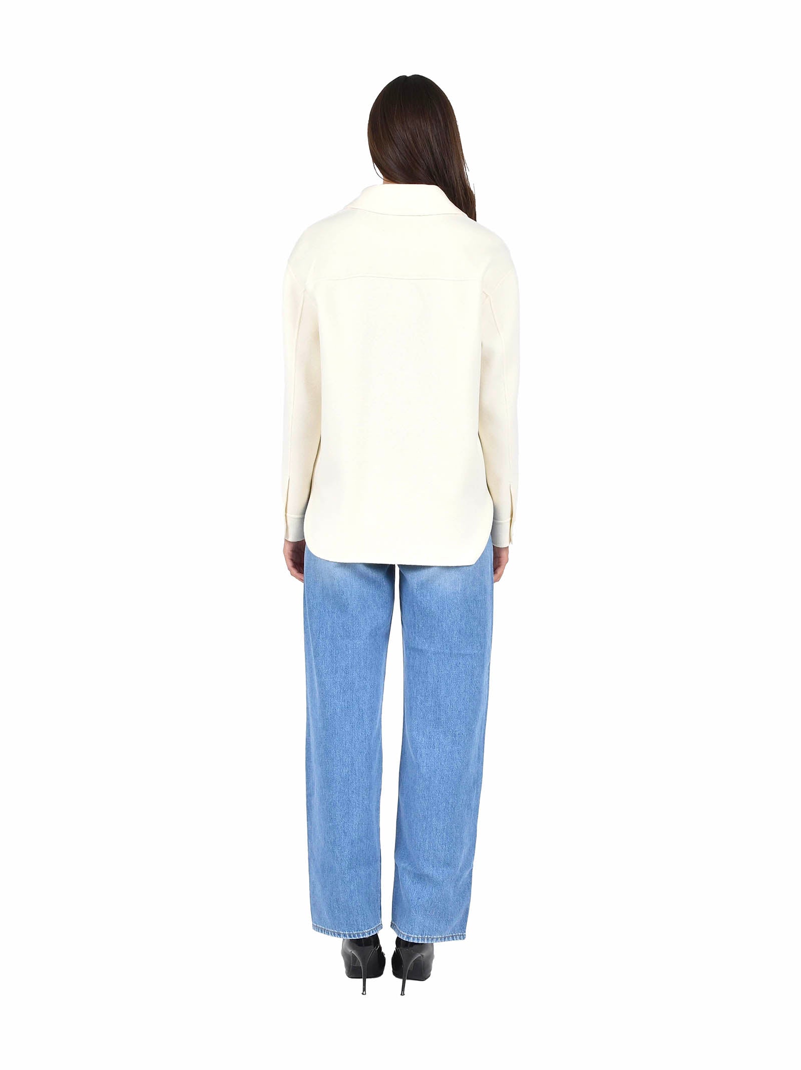 Chic White Overshirt In Wool-Silk-Cashmere Blend