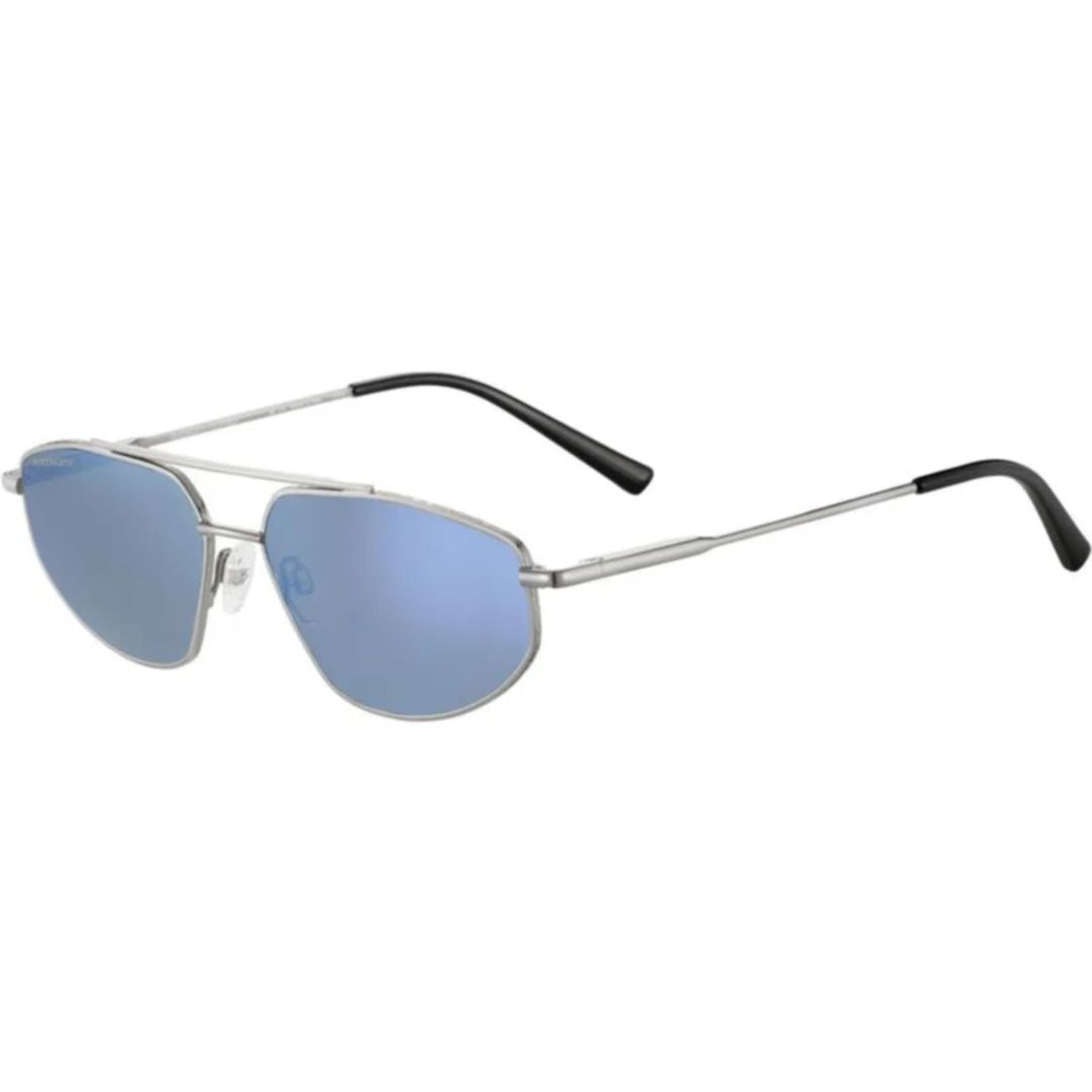 Marlon Angular Metal Frame Sunglasses with Reflective Blue Lenses
