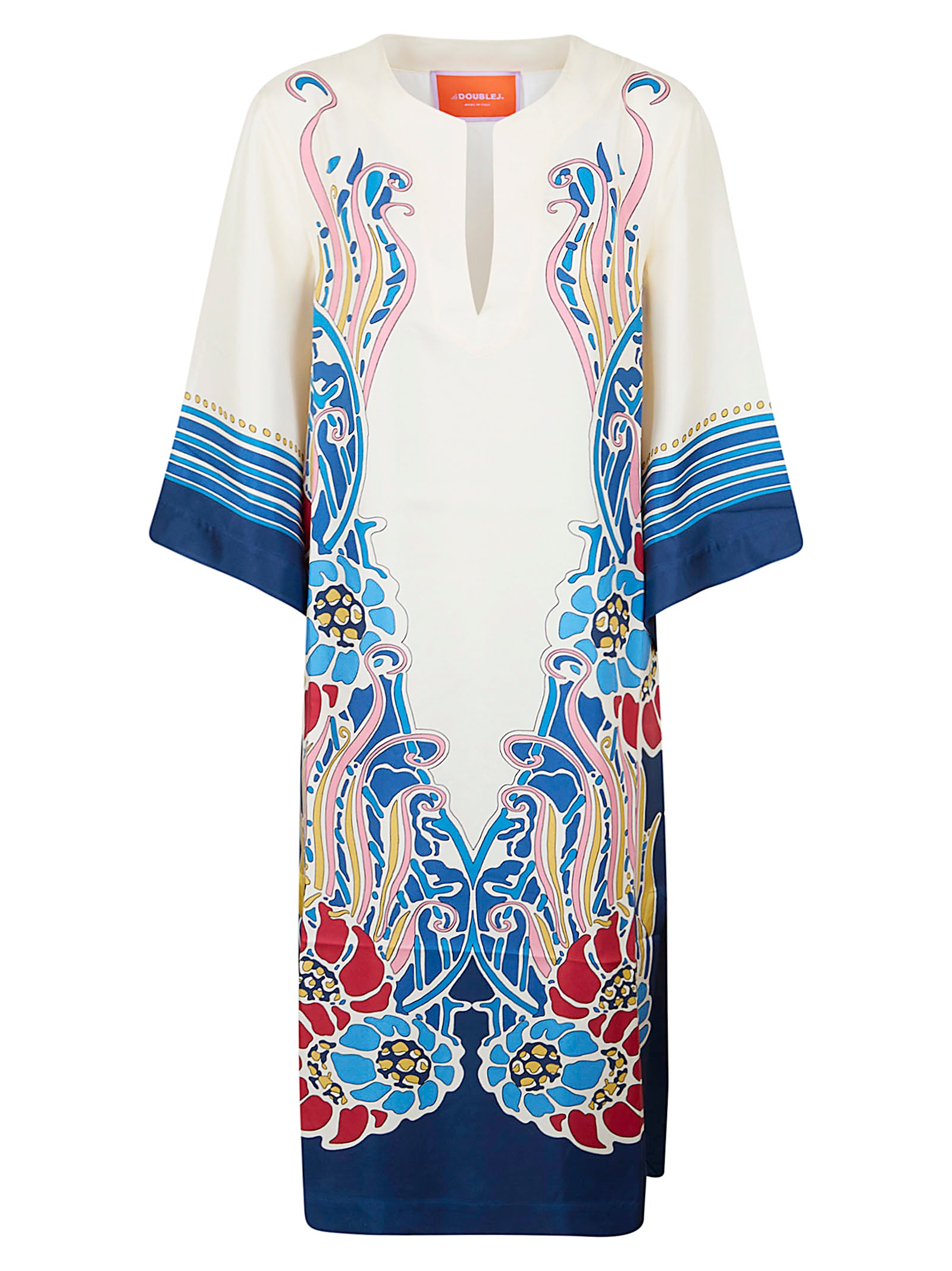 Silk Twill Kaftan With Unique Lemuria Motif