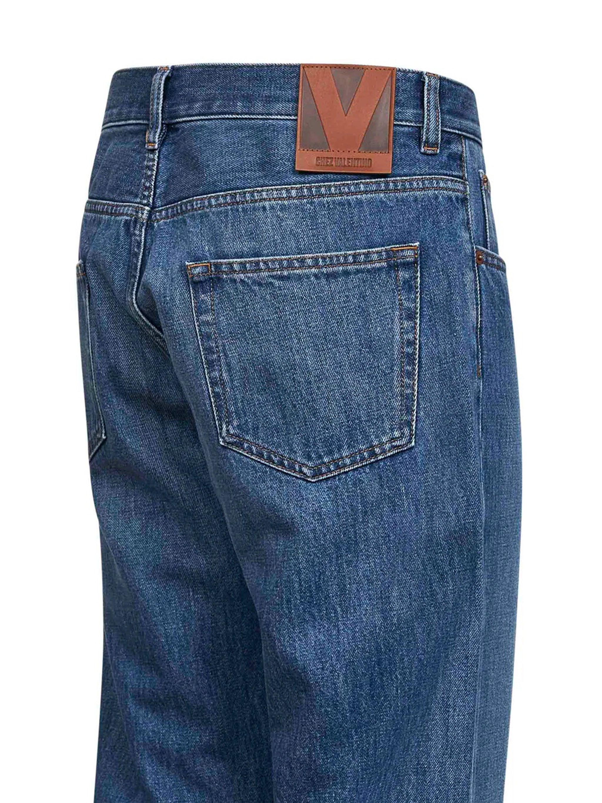 Medium Blue Straight-Leg Five-Pocket Denim Jeans