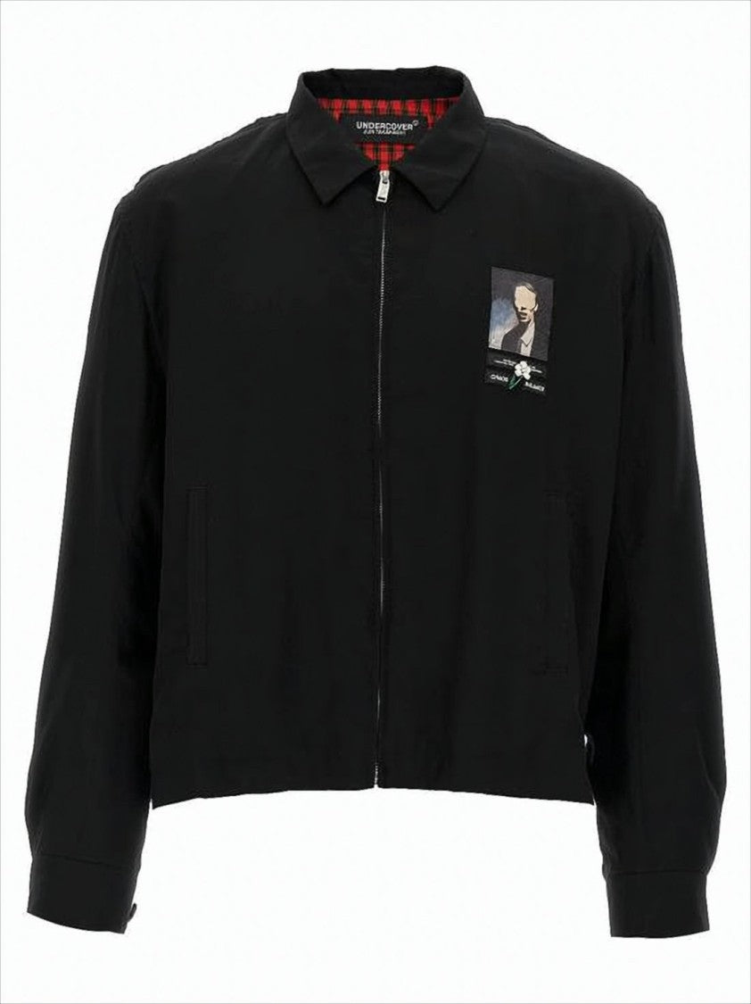 Cropped Black Bomber Jacket with Classic Collar