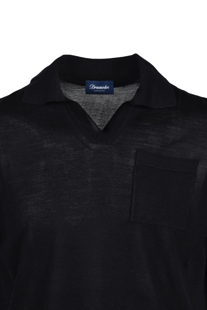 Silk Knit Polo Shirt - Black
