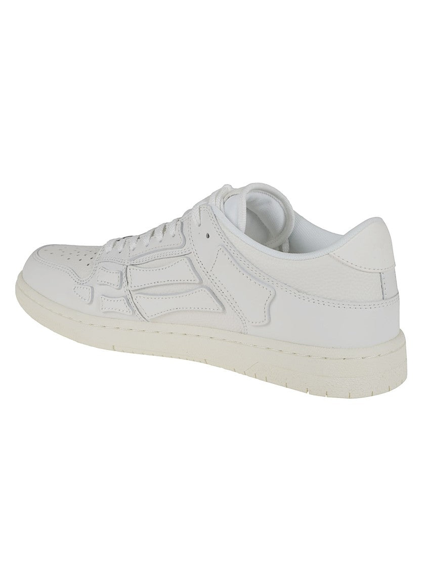 Paneled White Leather Low-Top Sneakers With Lace-Up Closure