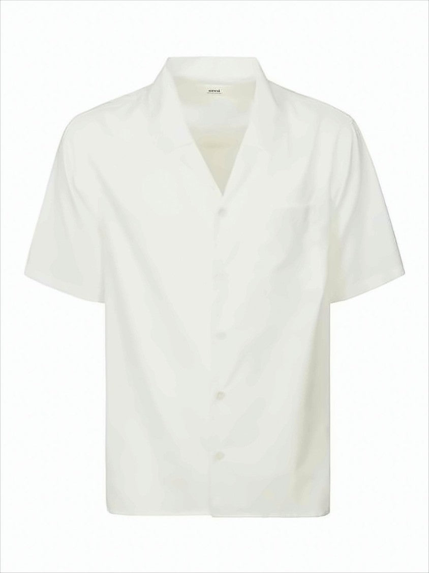 White Short-Sleeve Shirt with Classic Collar