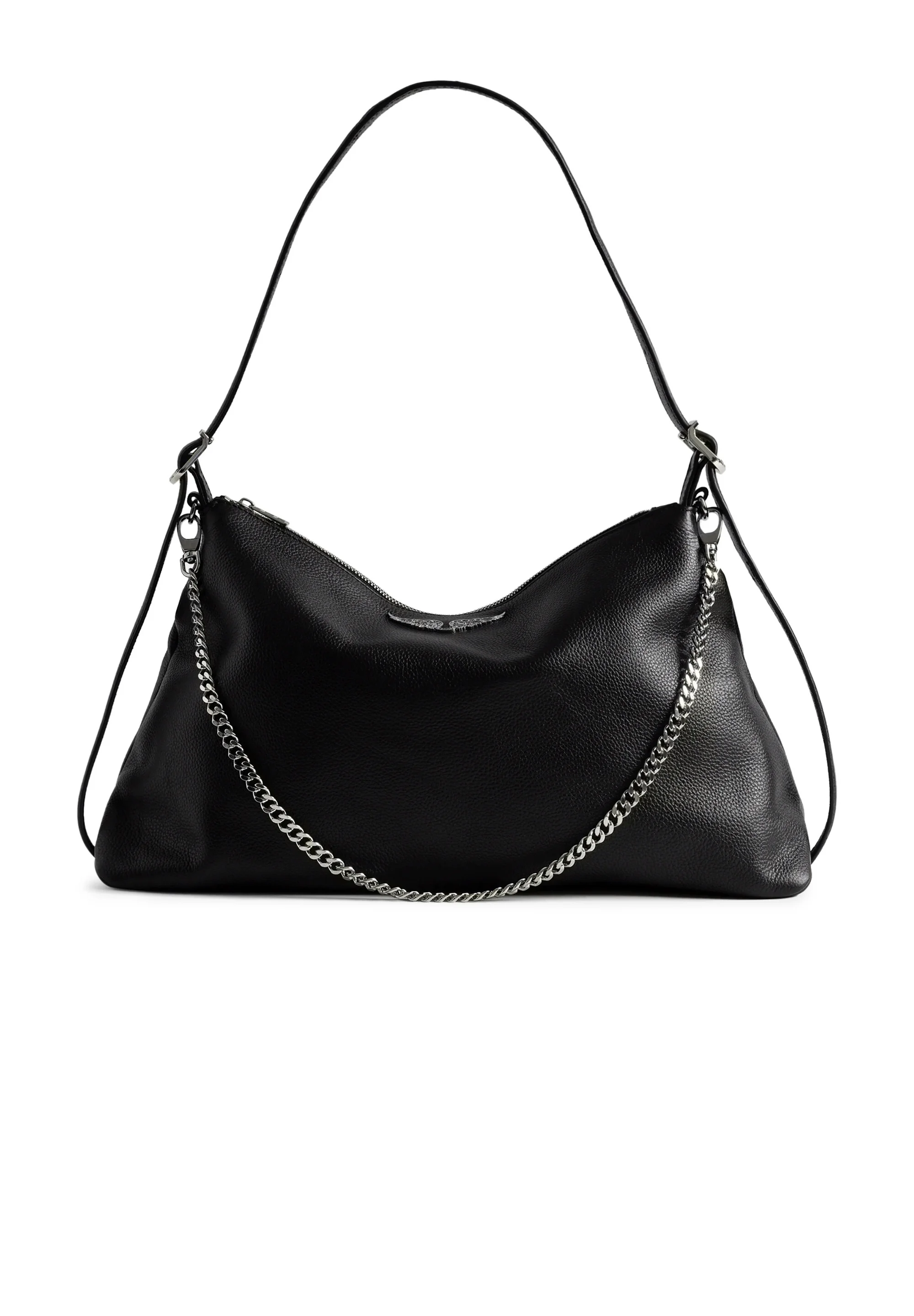Smooth Black Leather Handbag with Embossed Logo