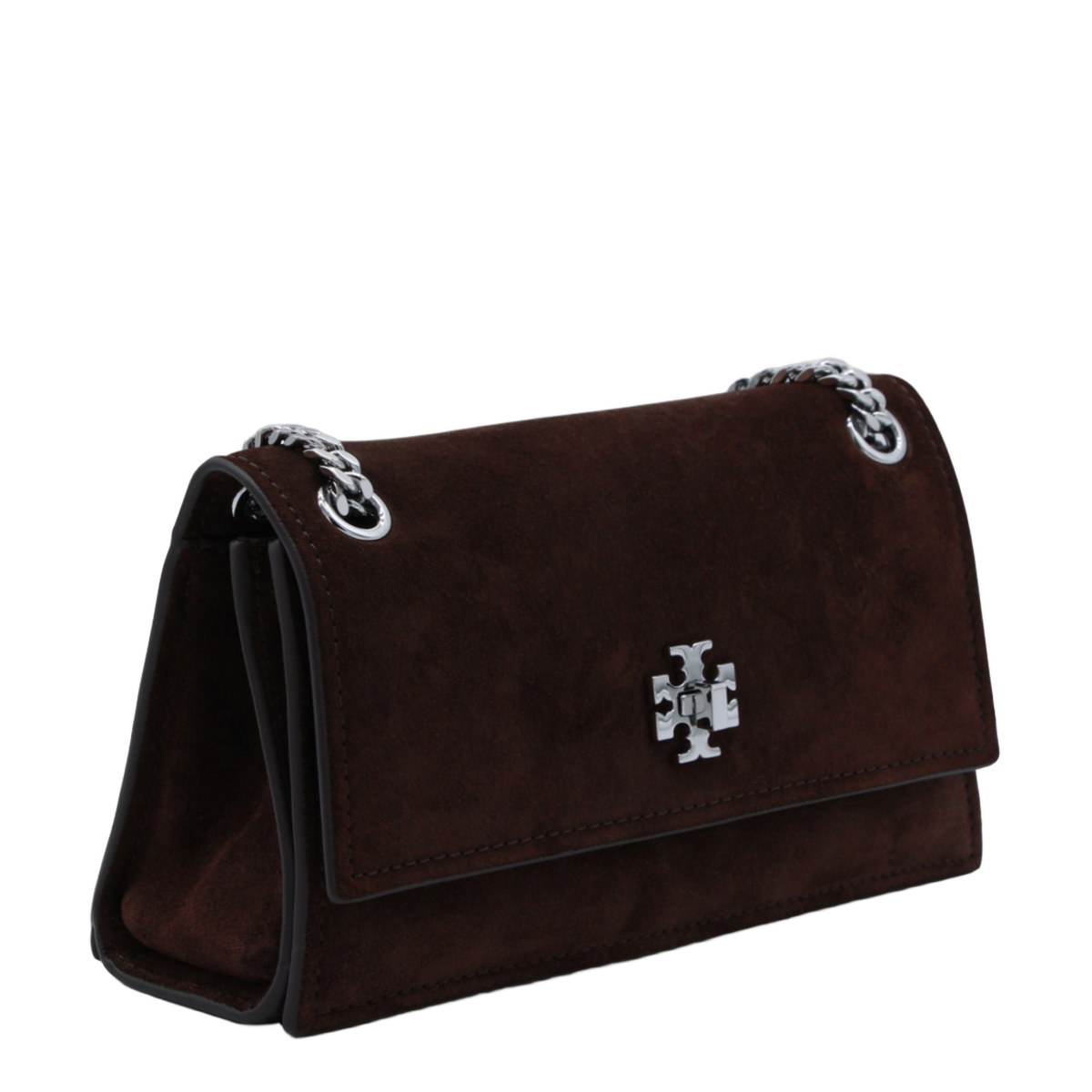 Rectangular Suede Bag with Metallic Logo Emblem