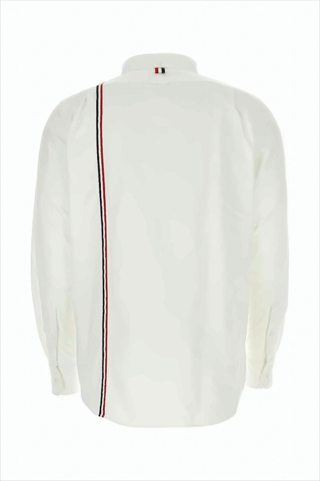 White Long-Sleeve Shirt with Vertical Stripe Accents