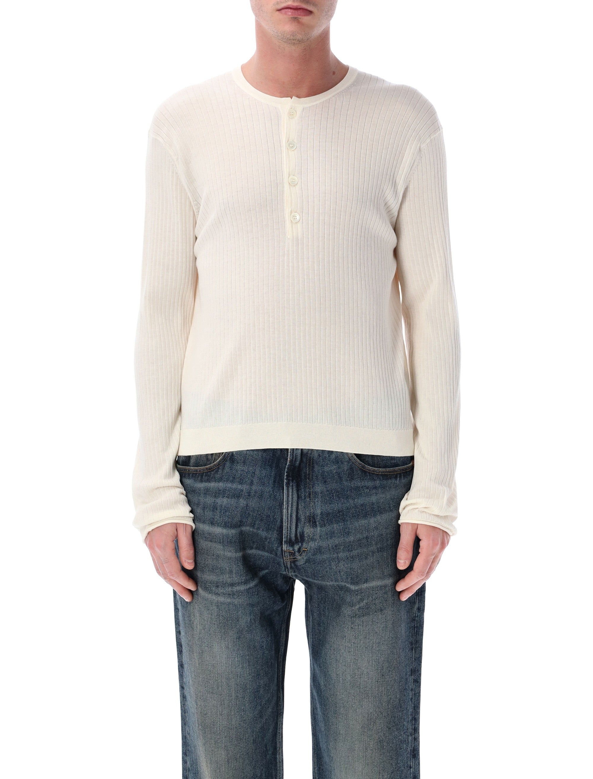 Fine Henley Cotton Crepe Sweater