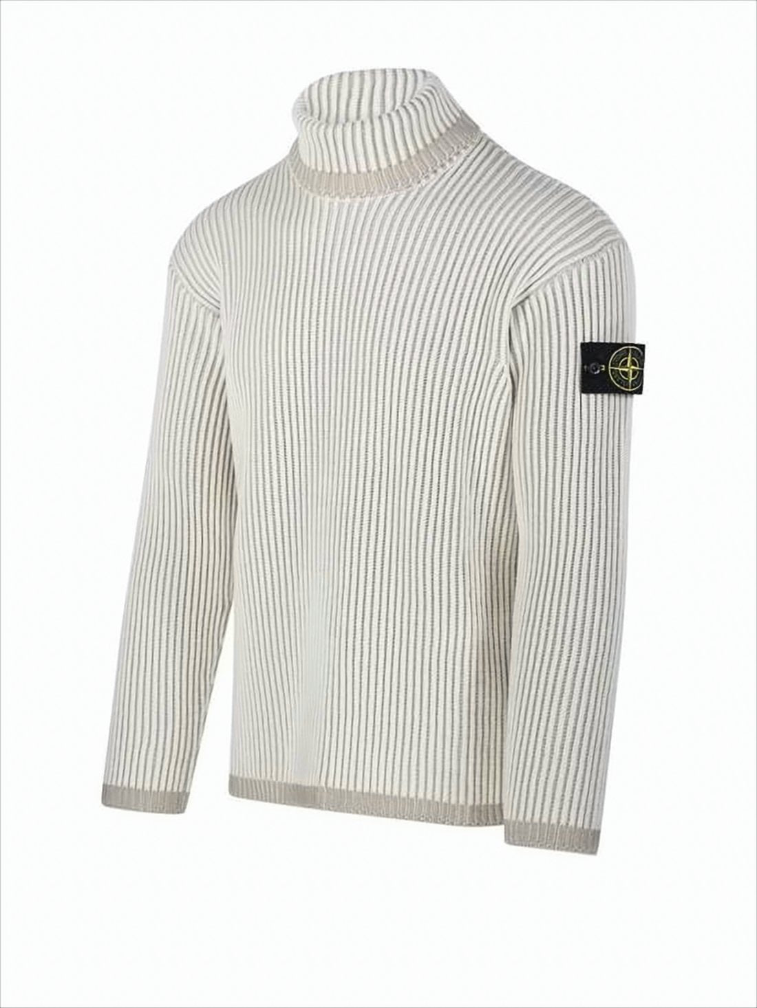 Ribbed Turtleneck Sweater with Distinctive Sleeve Patch