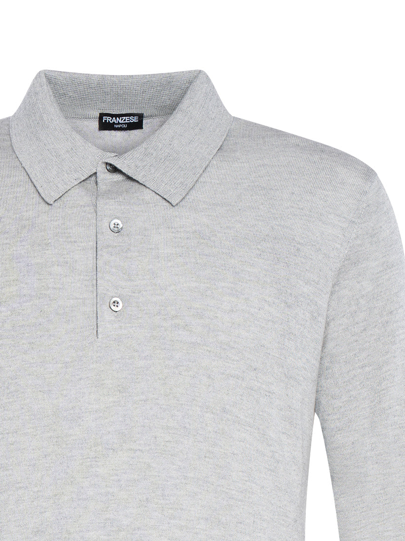 Three-Button Grey Sweater With Classic Polo Collar