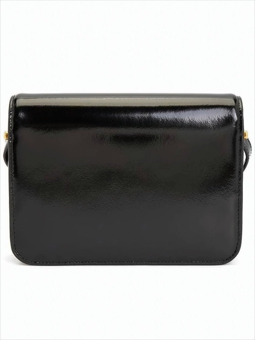 Cowhide Leather Shoulder Bag with Flap Closure
