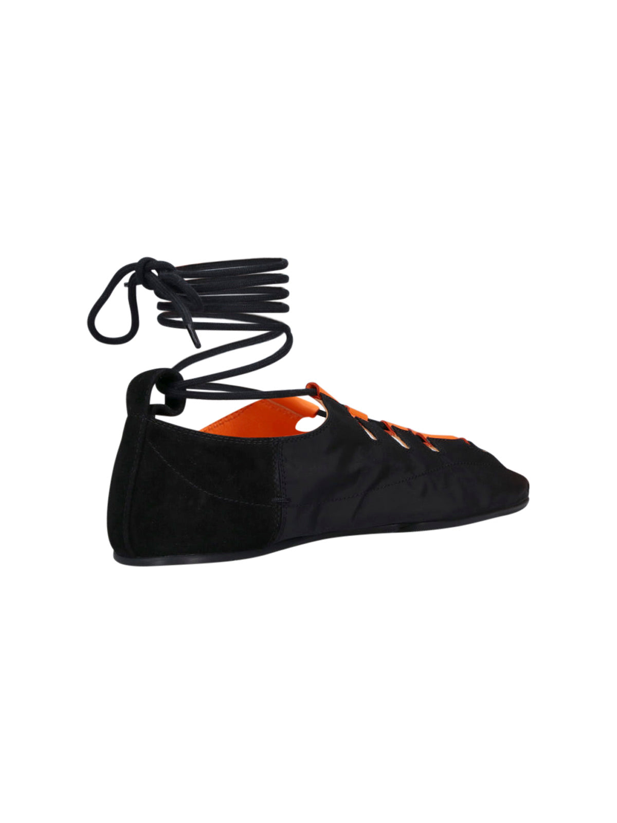 Black Pointed Toe Lace-Up Ankle Flats