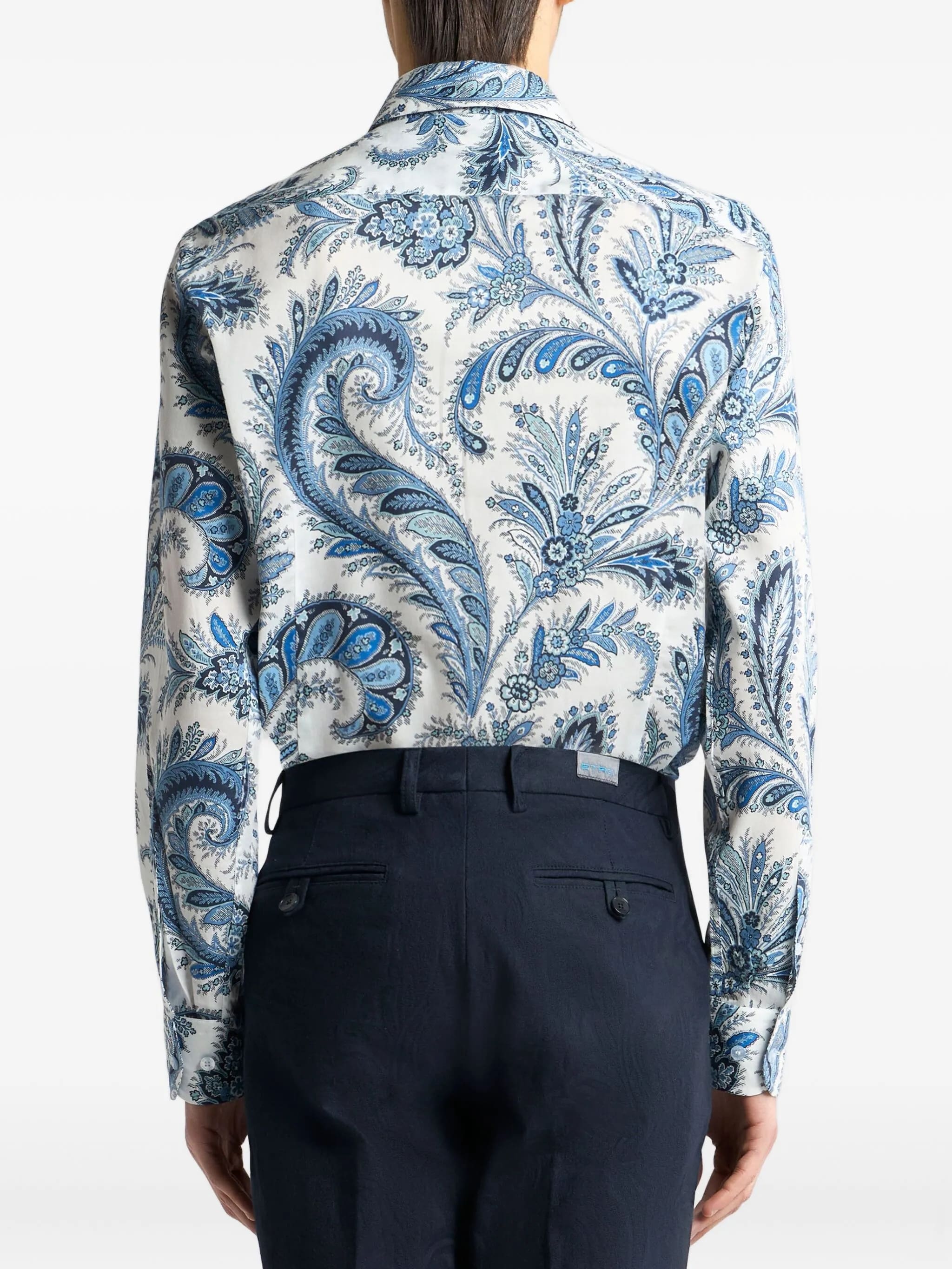 Roma White Blue Paisley Cotton Shirt