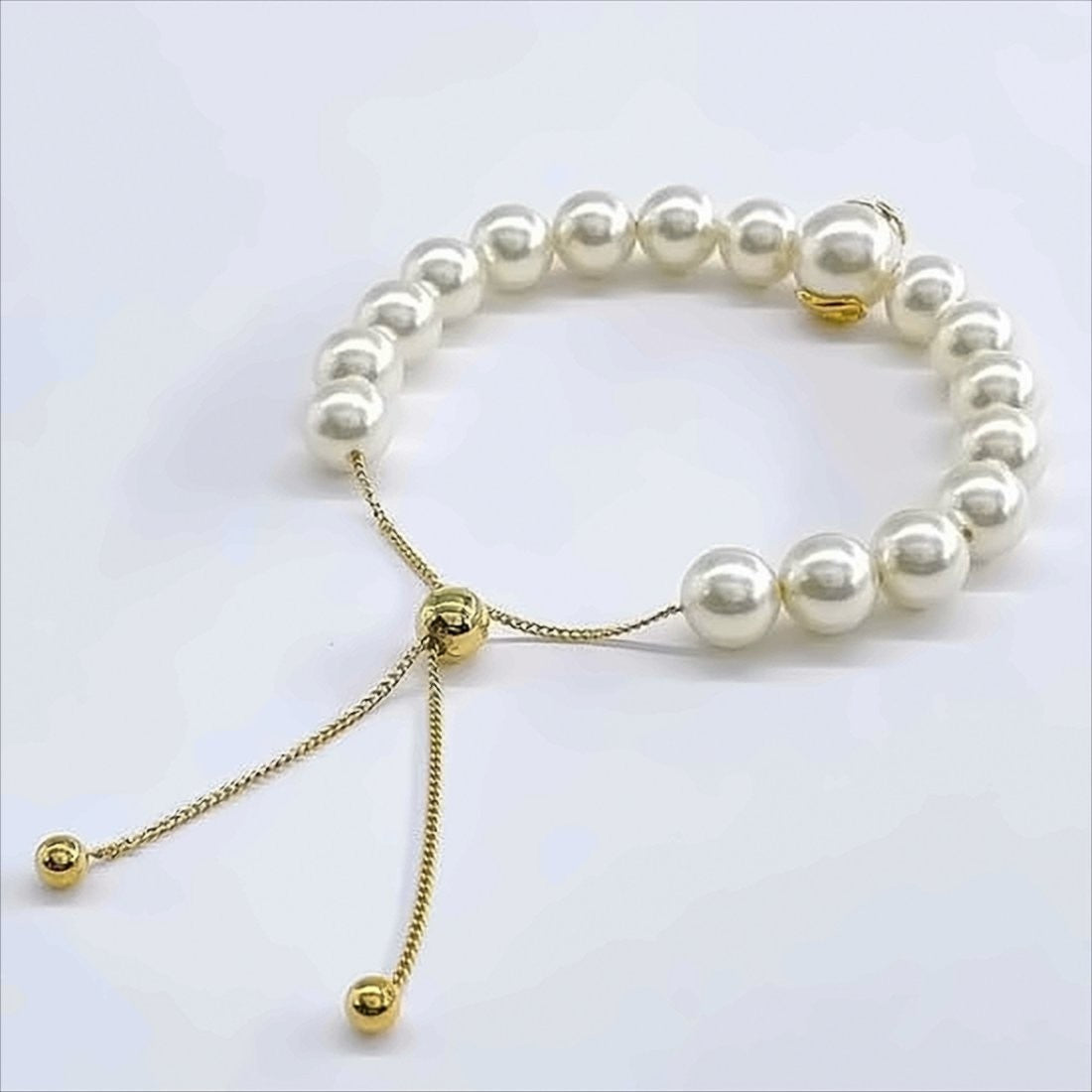Pearl-Linked Bracelet with Adjustable Gold-Tone Chain