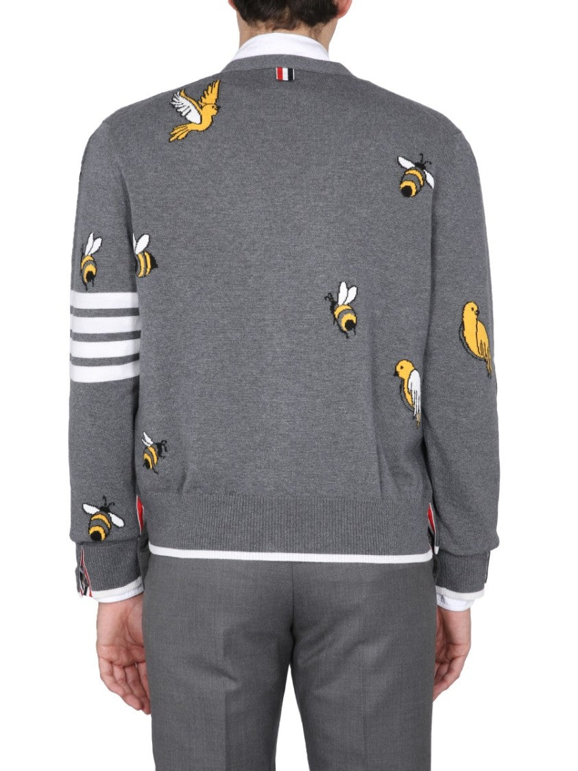 Cardigan With Birds And Bees Inlays
