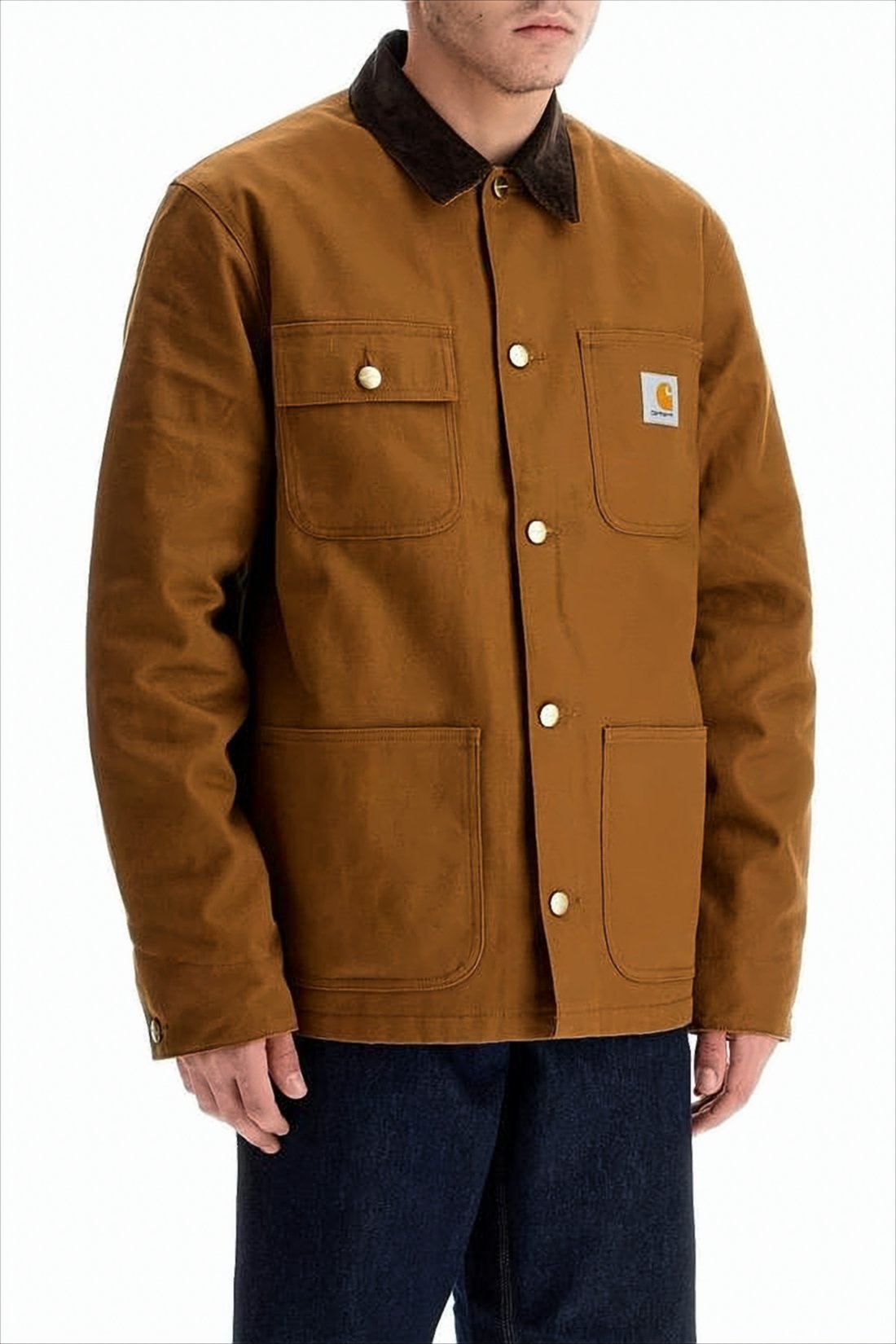 Workwear-Inspired Brown Cotton Jacket with Corduroy Collar