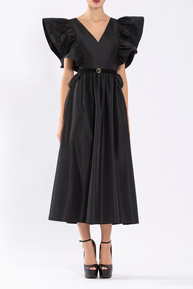 Taffeta Dress With Gathered Sleeves