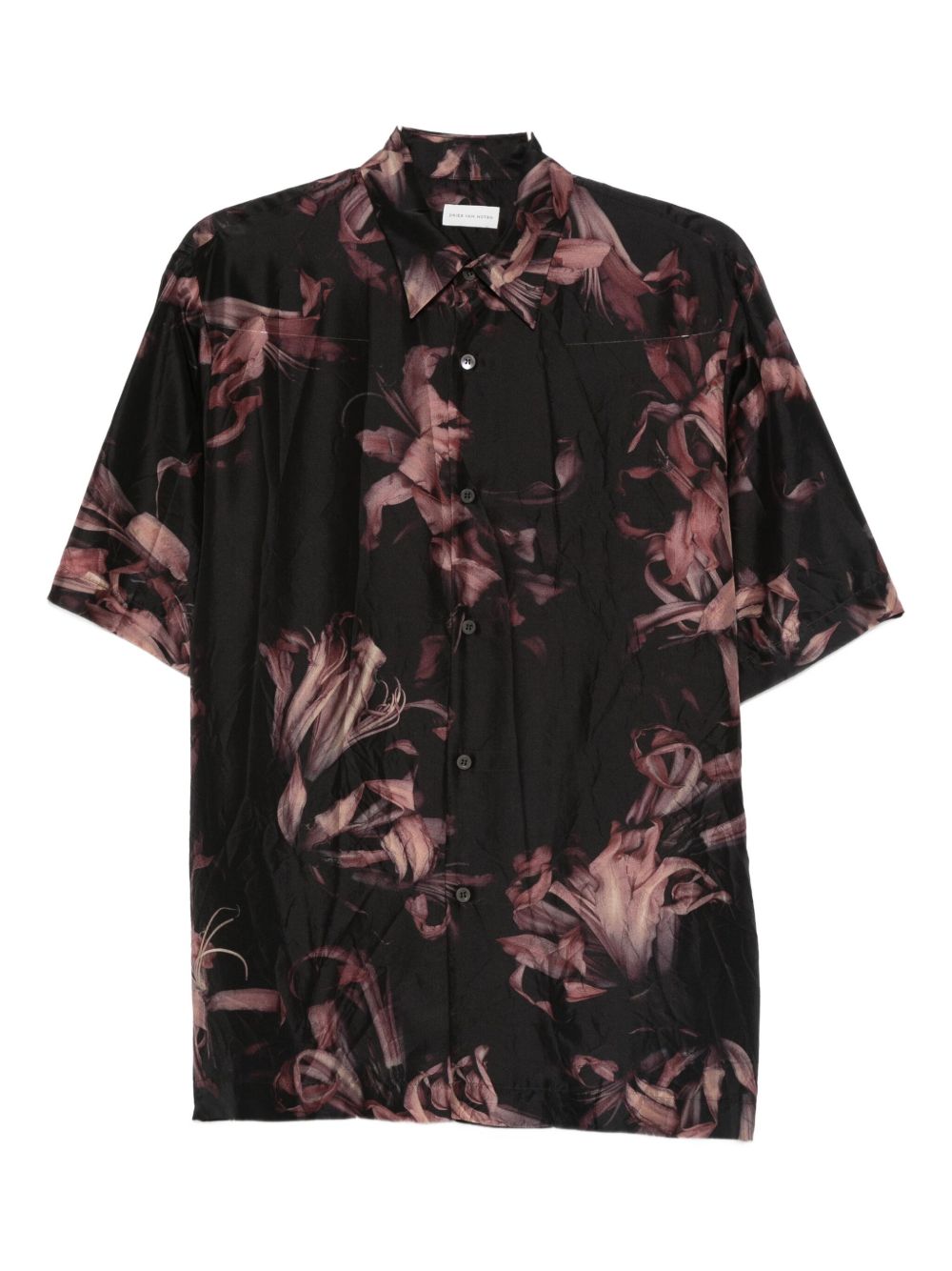 Short-Sleeved Silk Shirt with Floral Print