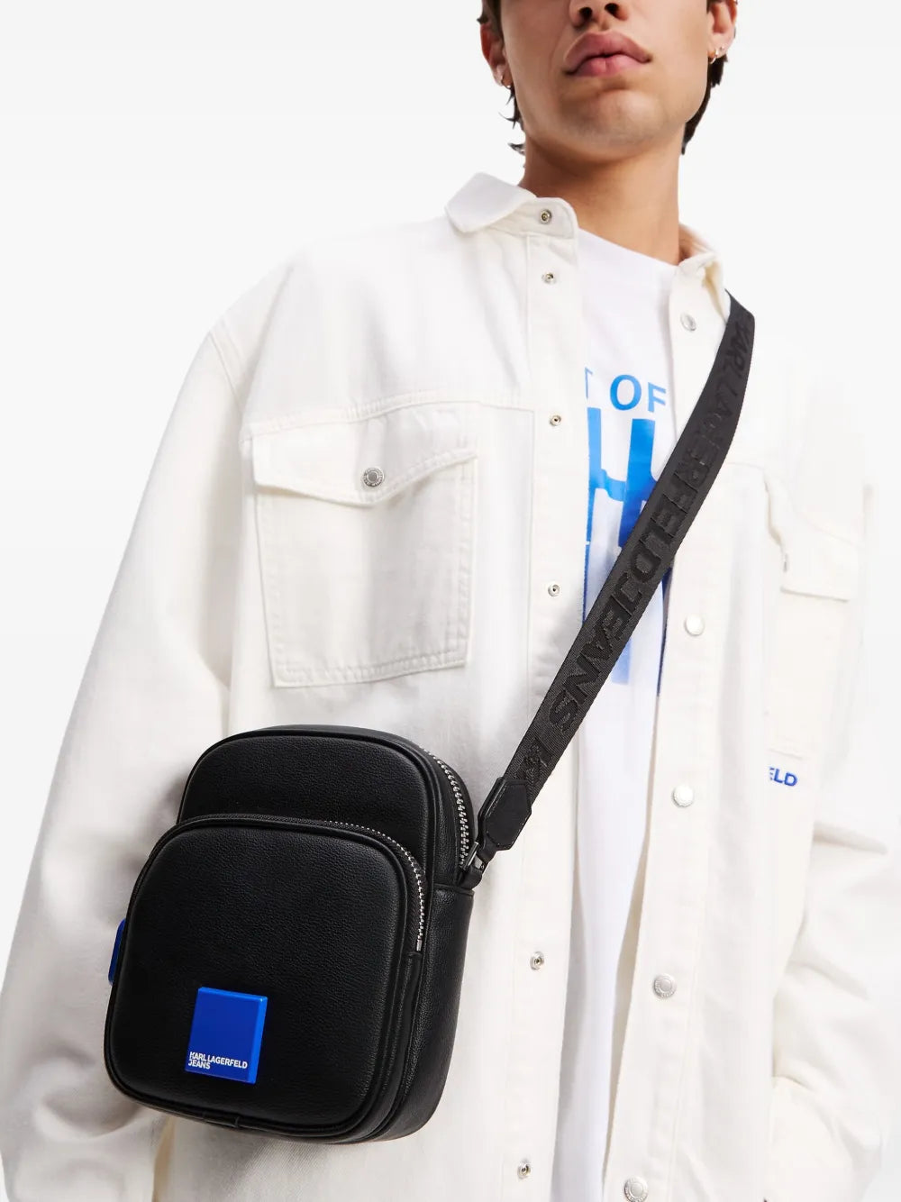 Textured Black Crossbody Bag with Branding