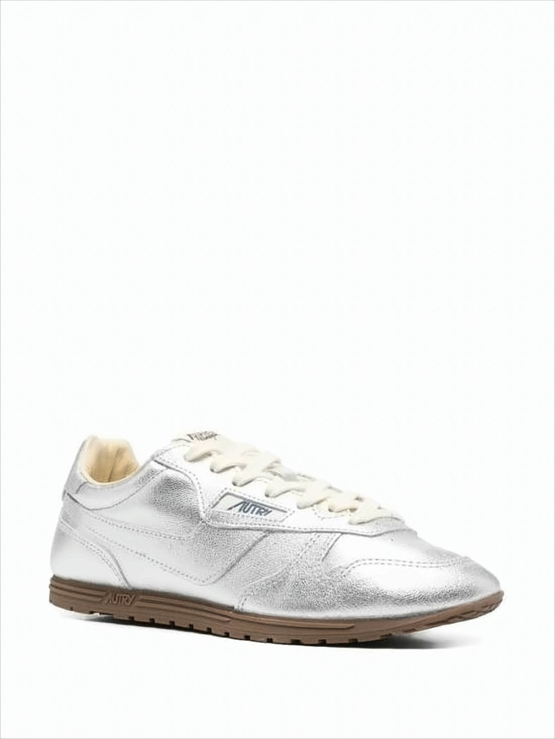 Metallic Silver Leather Low-Profile Sneakers