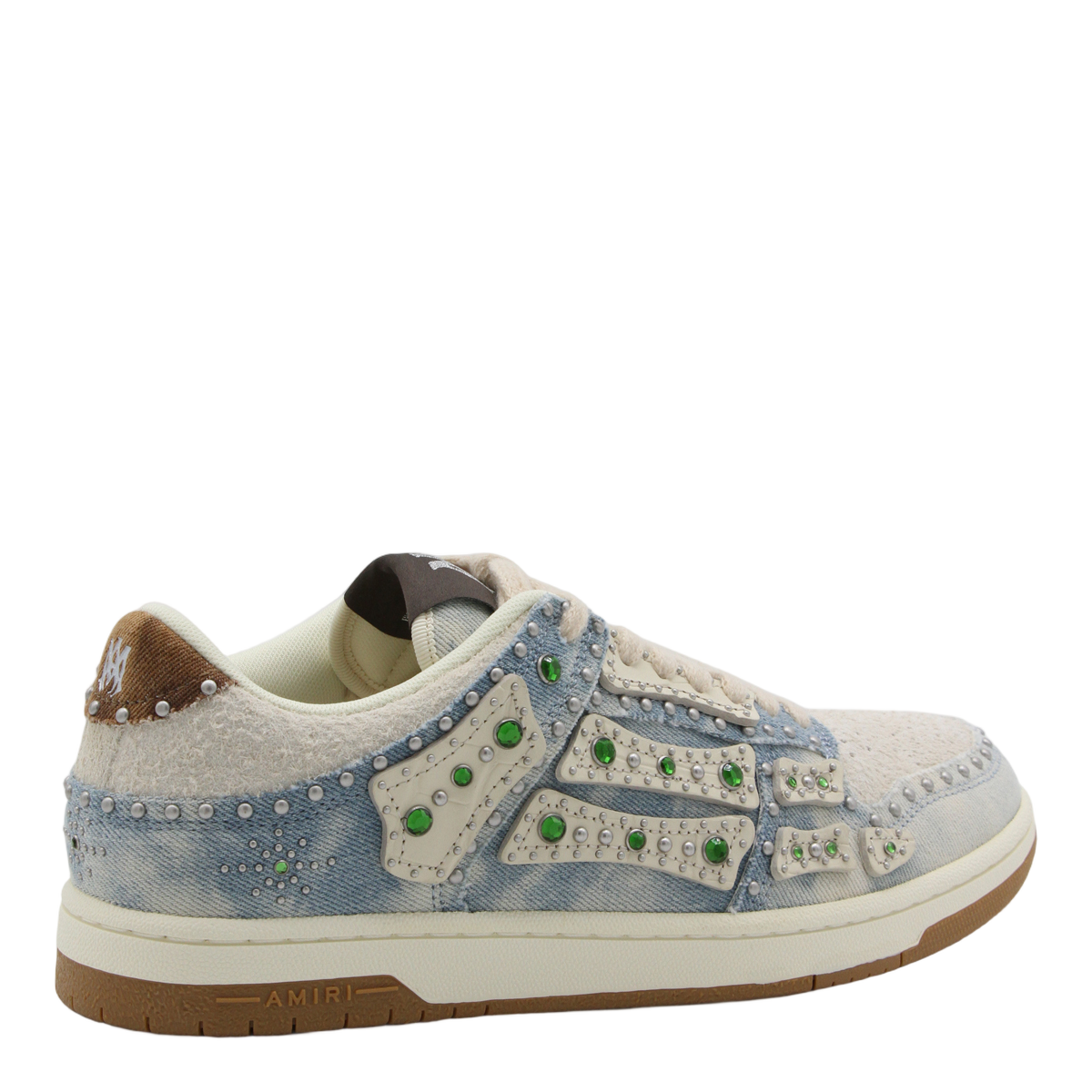 Distressed Denim Sneakers with Silver Studs