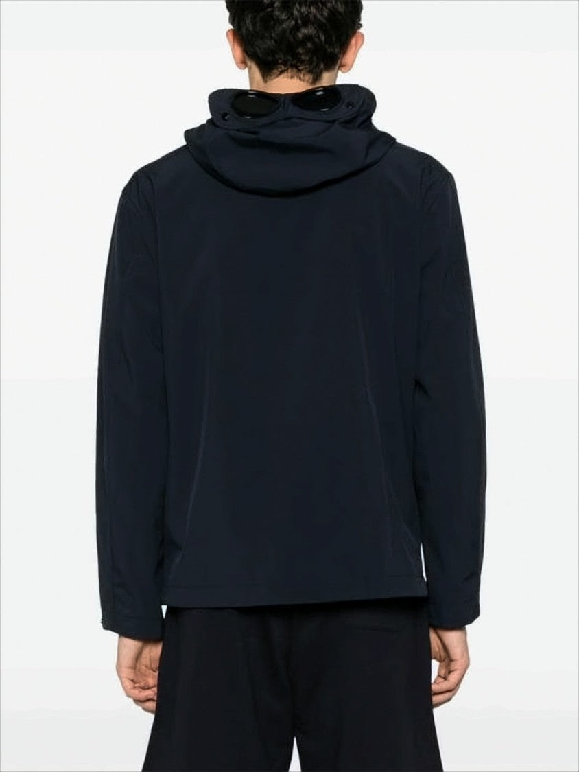 Relaxed-Fit Black Jacket with Concealed Zip and Goggles