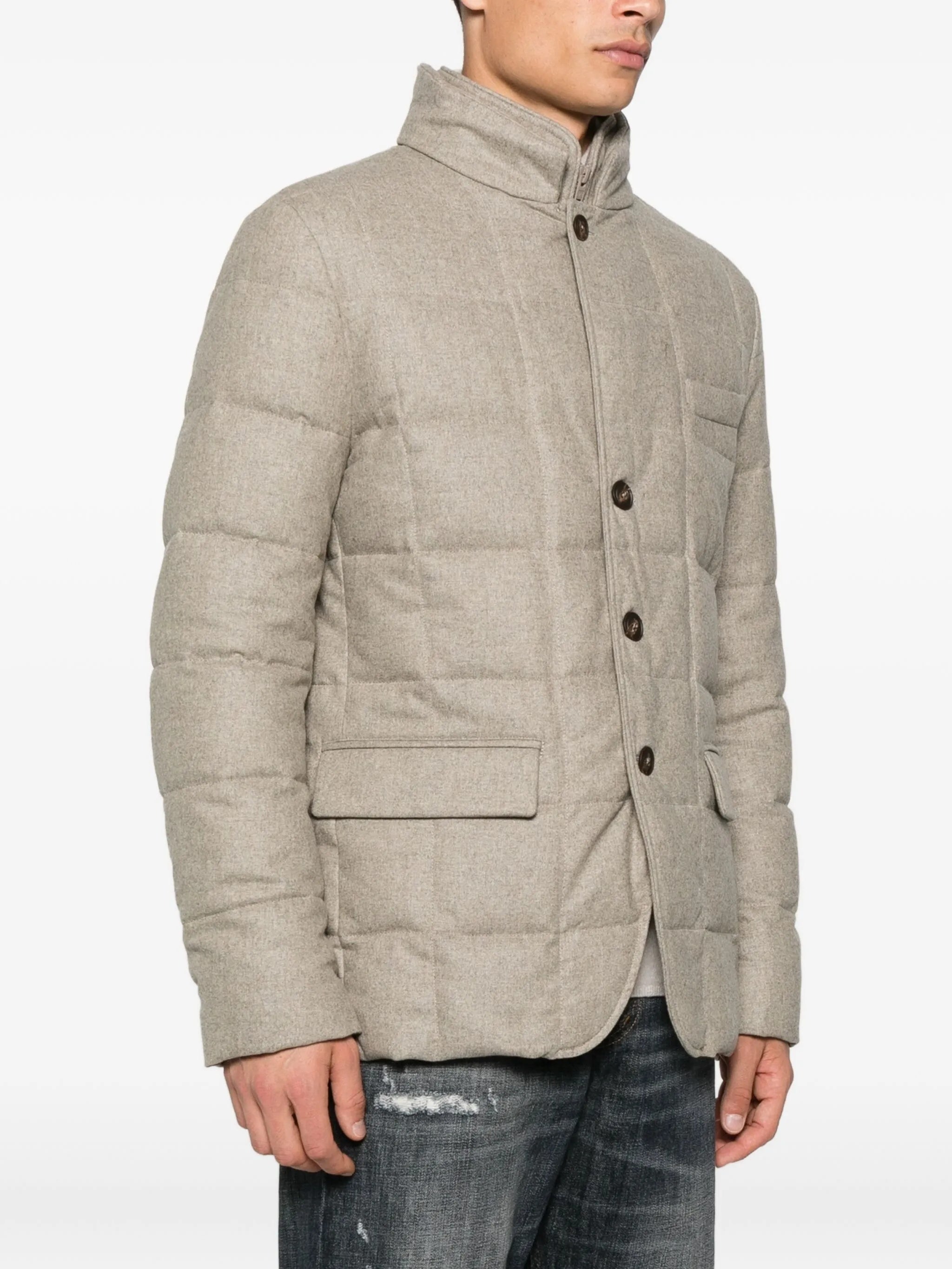 Double-Breasted Quilted Padded Grid Stitch Jacket