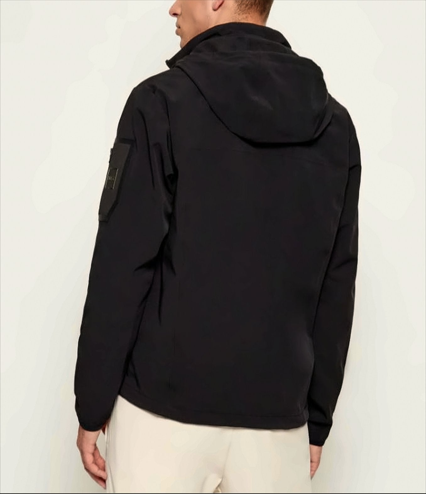 Minimalistic Black Hooded Jacket With Snap Buttons