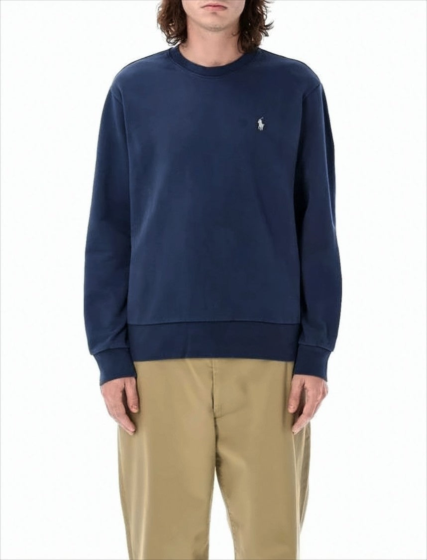 Crewneck Sweatshirt in Deep Navy Blue with Embroidered Logo