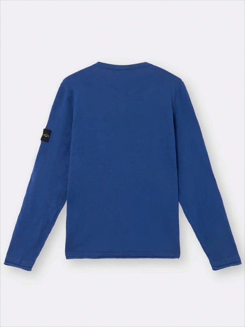 Crew Neck Blue Sweater With Unique Sleeve Logo