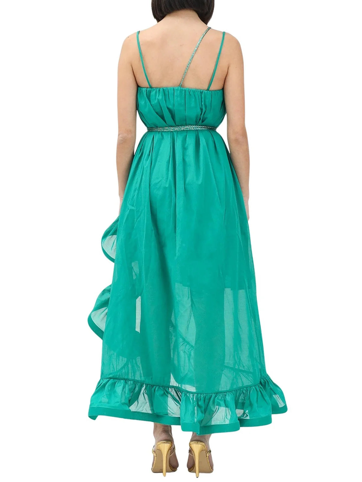 Green Cotton Gauzed Long Dress