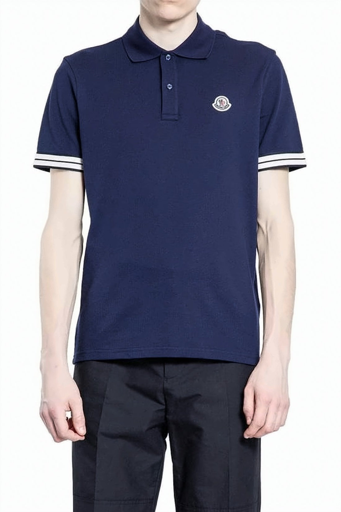 Solid Deep Bluepolo Shirt With Striped Trim