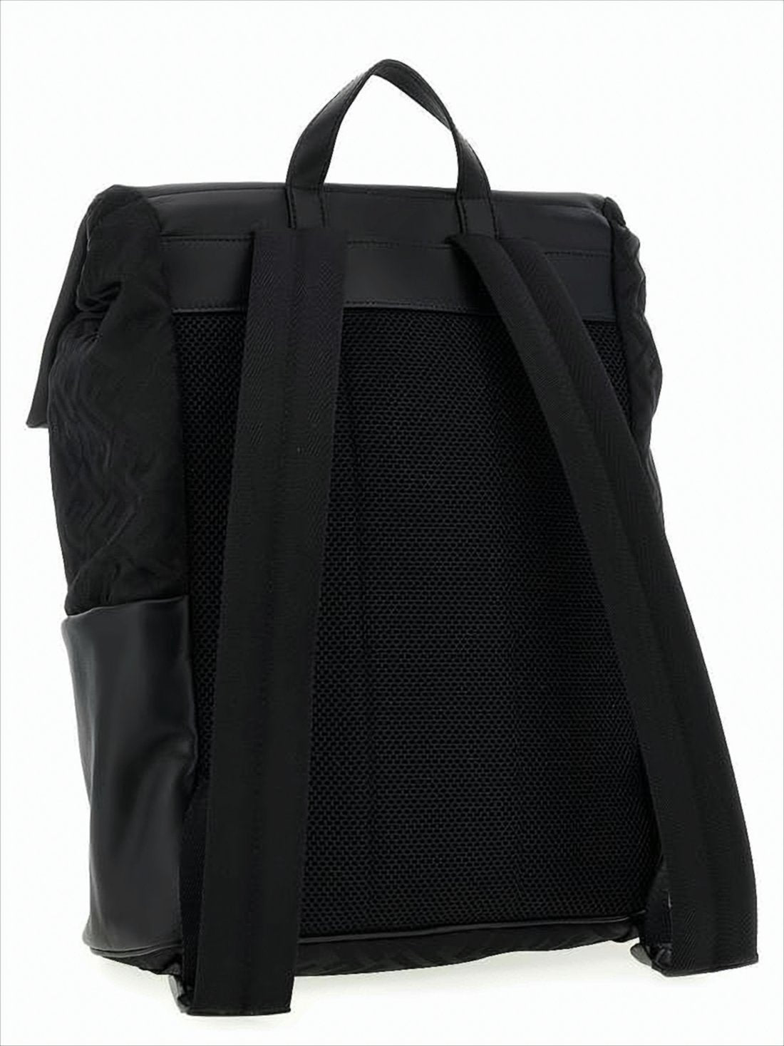 Structured Black Backpack with Monogram Patterns