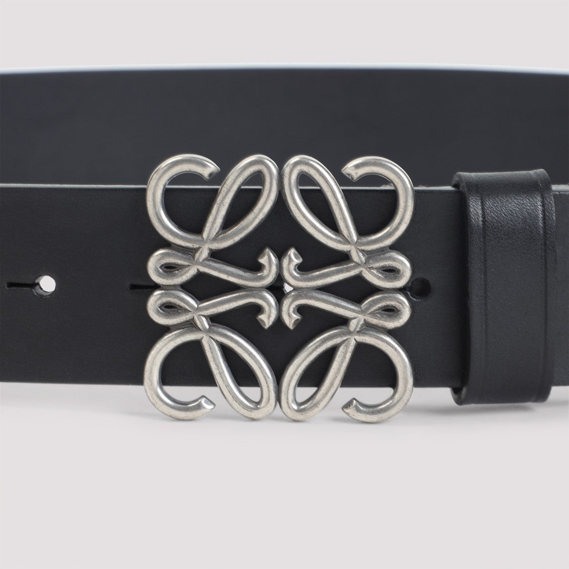 Chunky Vintage Palladium Buckle Belt In Black Calfskin