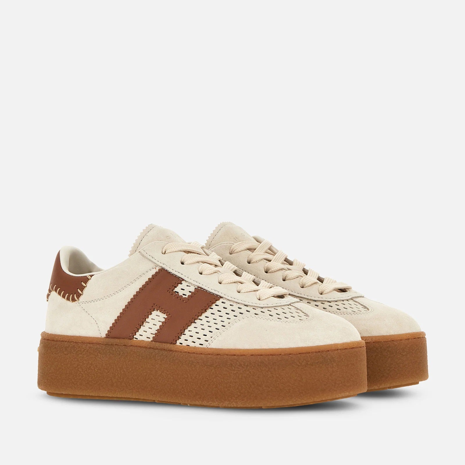 Beige Brown Cool H698 Allacciato H Perforated Sneakers