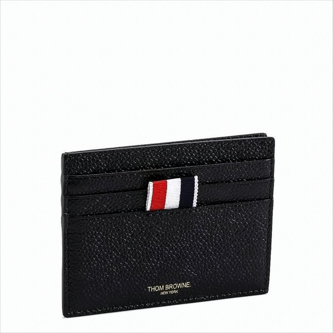 Textured Cowhide Leather Card Wallet with Iconic Striped Tab