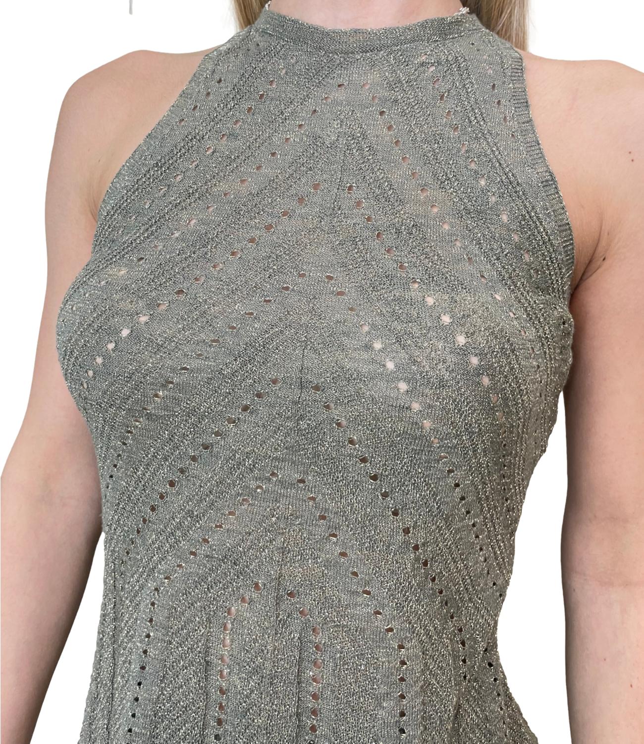 Textured Knit Tank Top with High Neckline