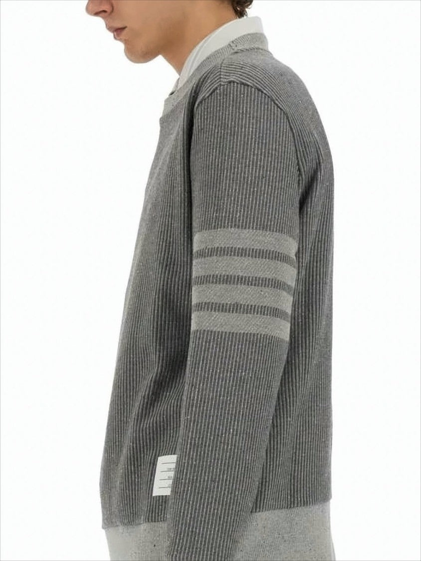 Ribbed Knit Sweater with Striped Sleeve Detailing