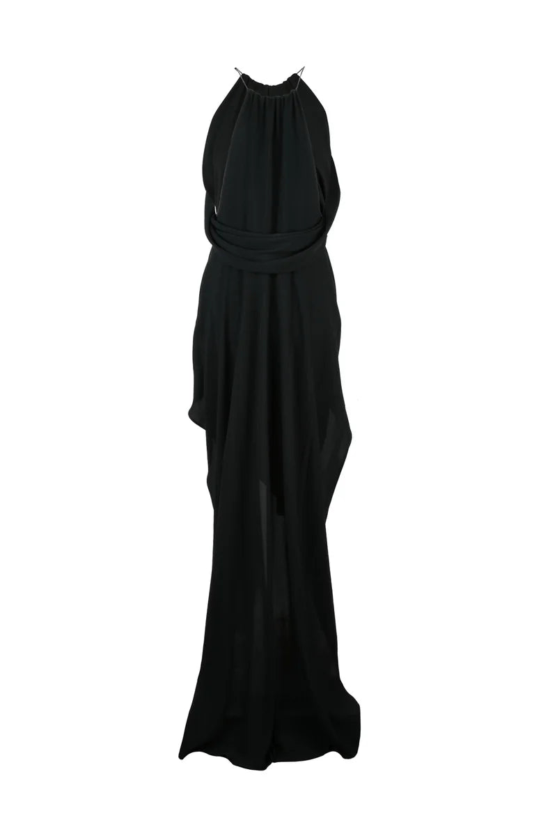 Asymmetric Long Dress - Black