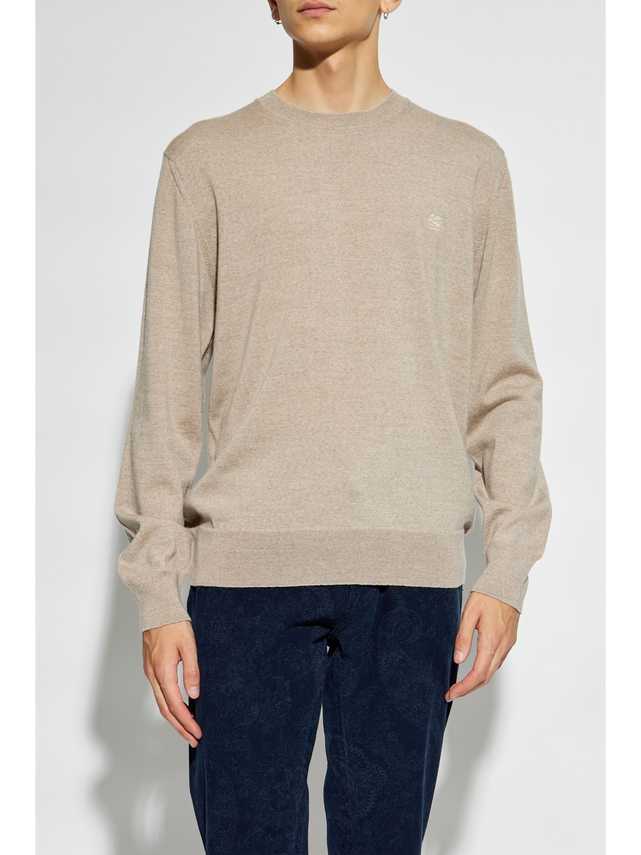 Crew Neck Neutral Beige Wool Sweater