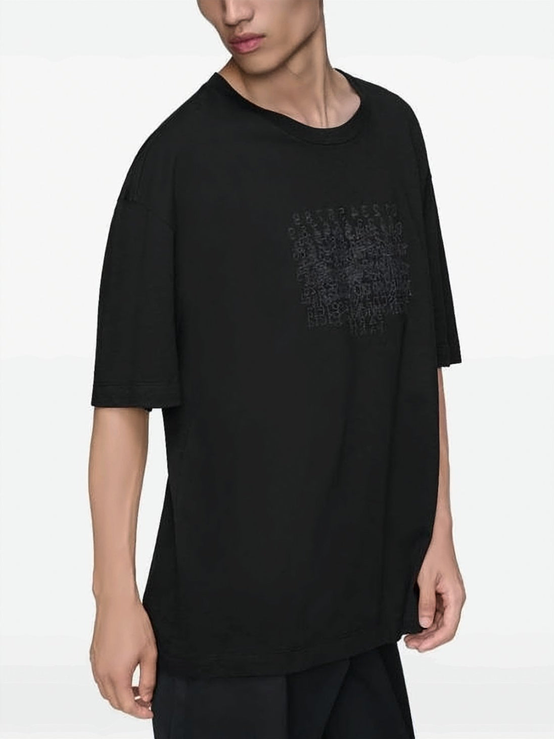 Relaxed Fit Black T-Shirt with Textured Graphic