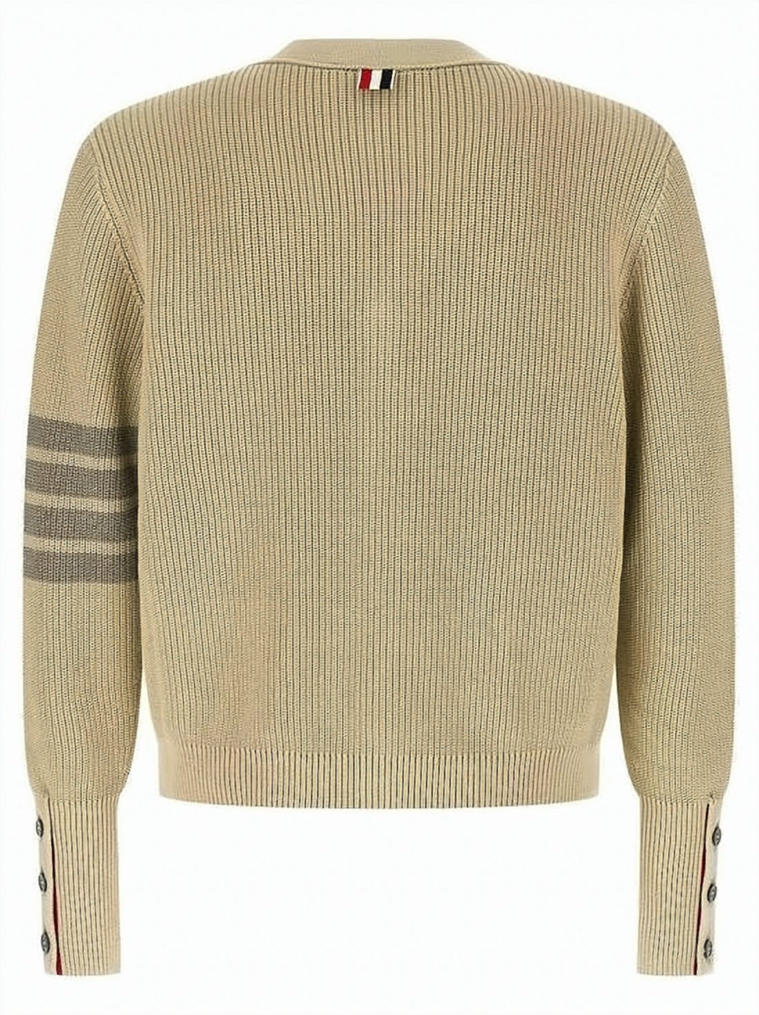 Ribbed Knit Cardigan with Distinctive Horizontal Stripes