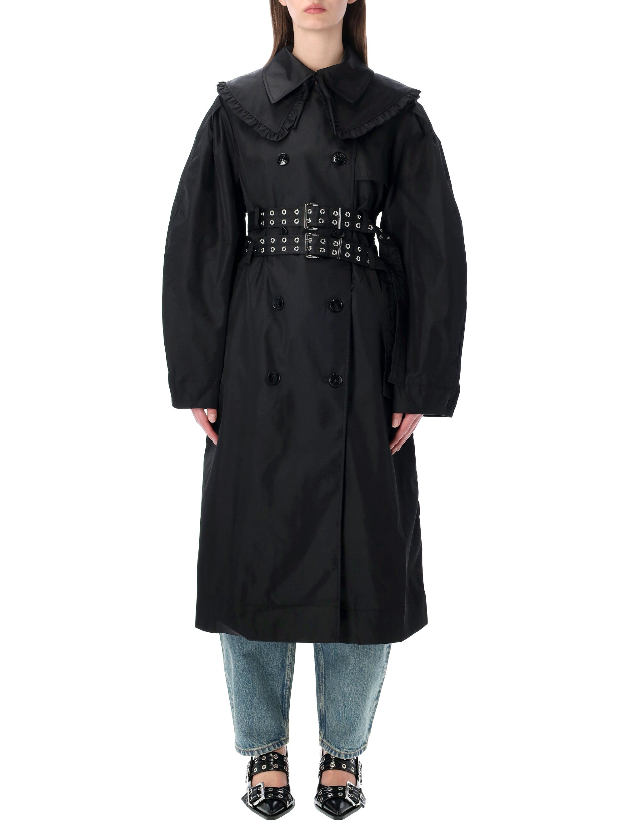 Nylon Duchesse Double-Breasted Trench